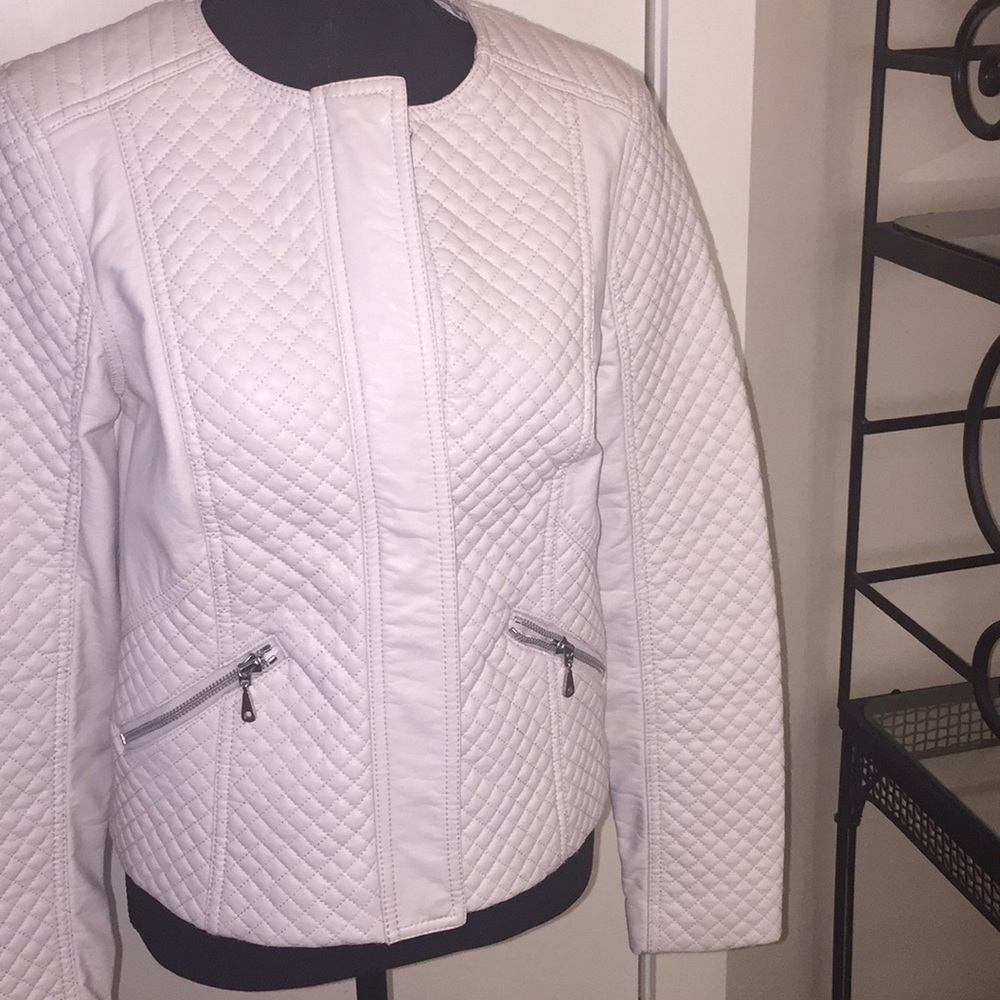 M&S cream faux leather jacket size size 8